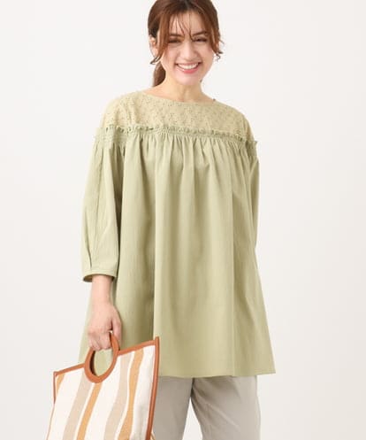 OLBED20109 eur3 【大きいサイズ】レースコンビシャーリングブラウス