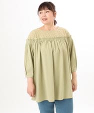 OLBED20109 eur3(エウルキューブ) 【大きいサイズ】レースコンビシャーリングブラウス カーキ