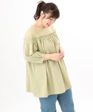 OLBED20109 eur3(エウルキューブ) 【大きいサイズ】レースコンビシャーリングブラウス カーキ