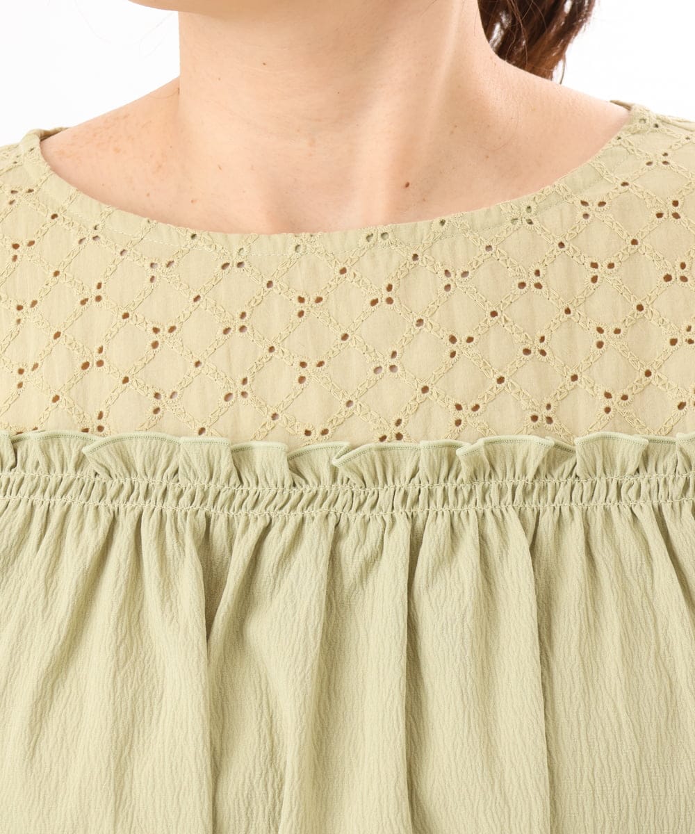 OLBED20109 eur3(エウルキューブ) 【大きいサイズ】レースコンビシャーリングブラウス カーキ