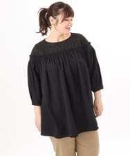 OLBED20109 eur3(エウルキューブ) 【大きいサイズ】レースコンビシャーリングブラウス ブラック