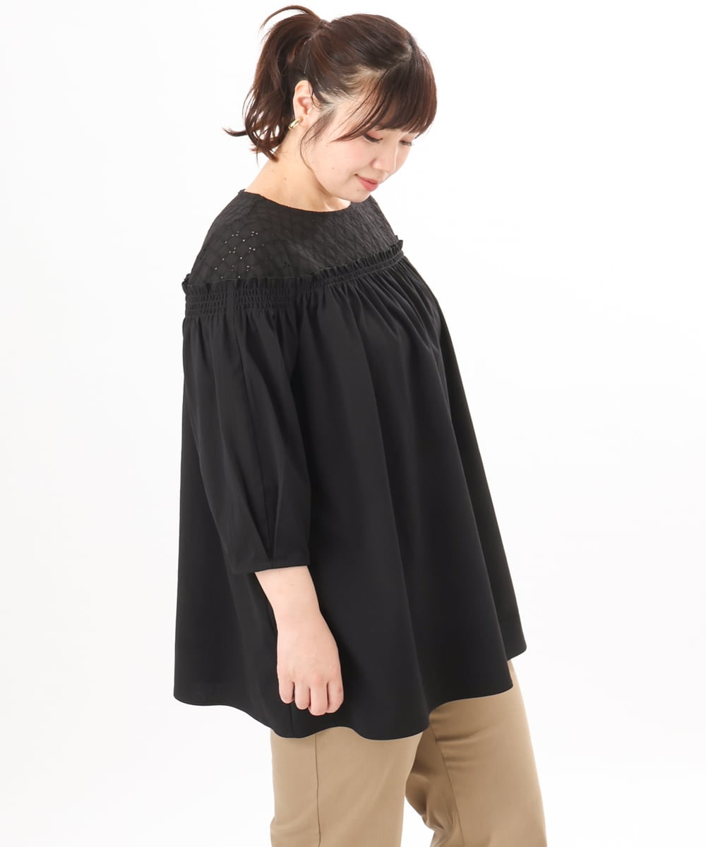 OLBED20109 eur3(エウルキューブ) 【大きいサイズ】レースコンビシャーリングブラウス ブラック
