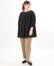 OLBED20109 eur3(エウルキューブ) 【大きいサイズ】レースコンビシャーリングブラウス ブラック