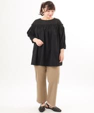 OLBED20109 eur3(エウルキューブ) 【大きいサイズ】レースコンビシャーリングブラウス ブラック