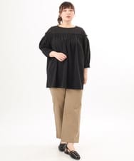 OLBED20109 eur3(エウルキューブ) 【大きいサイズ】レースコンビシャーリングブラウス ブラック