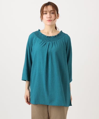 OLBED21099 eur3 【WEB先行販売】【大きいサイズ】ギンガムシャーリングブラウス