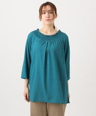 OLBED21099 eur3(エウルキューブ) 【WEB先行販売】【大きいサイズ】ギンガムシャーリングブラウス グリーン