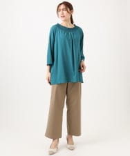 OLBED21099 eur3(エウルキューブ) 【WEB先行販売】【大きいサイズ】ギンガムシャーリングブラウス グリーン