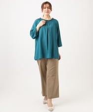 OLBED21099 eur3(エウルキューブ) 【WEB先行販売】【大きいサイズ】ギンガムシャーリングブラウス グリーン