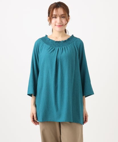 OLBED21099 eur3 【大きいサイズ】ギンガムシャーリングブラウス