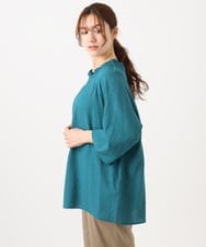 OLBED21099 eur3(エウルキューブ) 【WEB先行販売】【大きいサイズ】ギンガムシャーリングブラウス グリーン