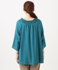 OLBED21099 eur3(エウルキューブ) 【WEB先行販売】【大きいサイズ】ギンガムシャーリングブラウス グリーン