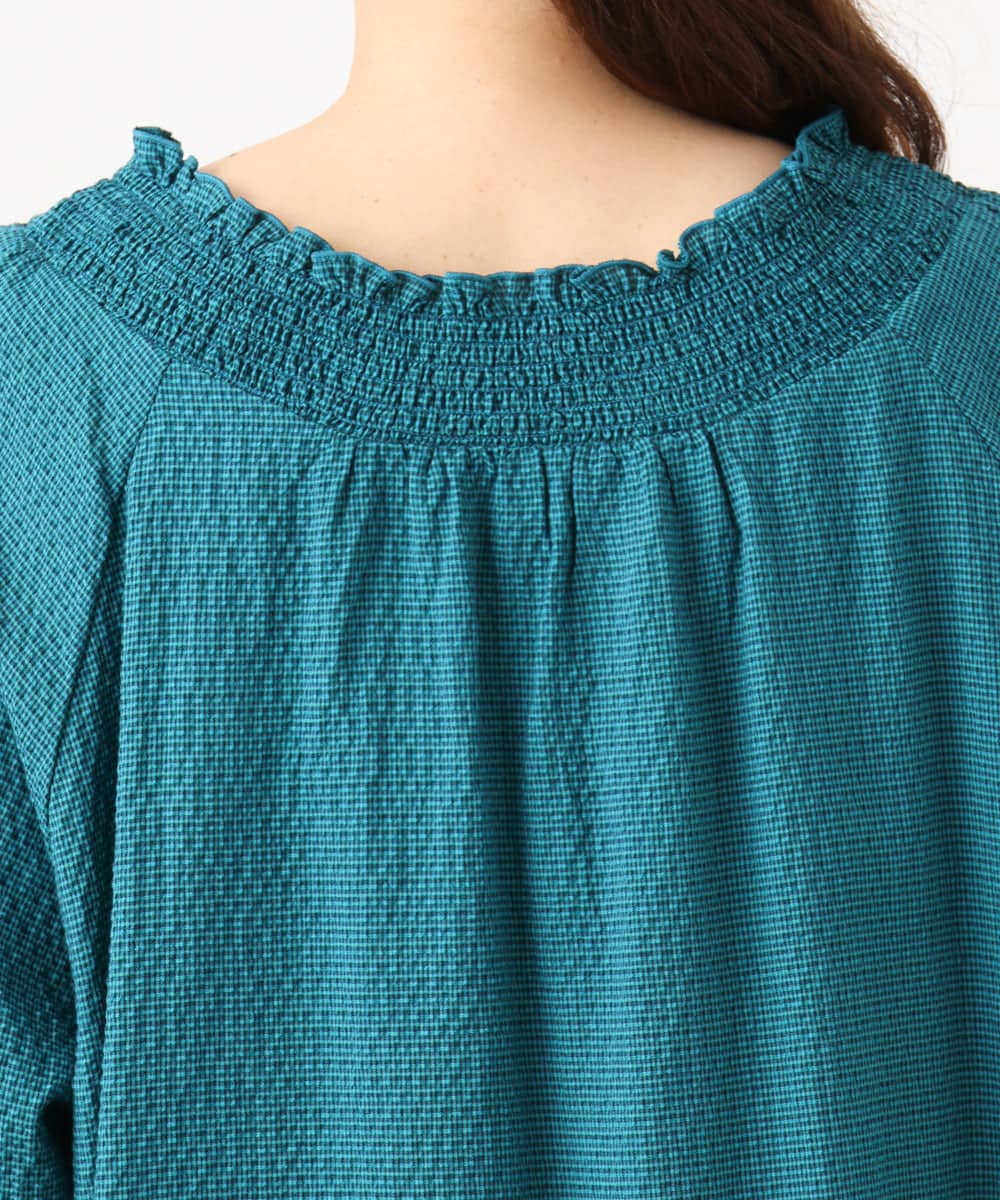 OLBED21099 eur3(エウルキューブ) 【WEB先行販売】【大きいサイズ】ギンガムシャーリングブラウス グリーン