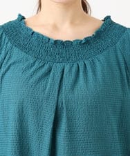 OLBED21099 eur3(エウルキューブ) 【WEB先行販売】【大きいサイズ】ギンガムシャーリングブラウス グリーン