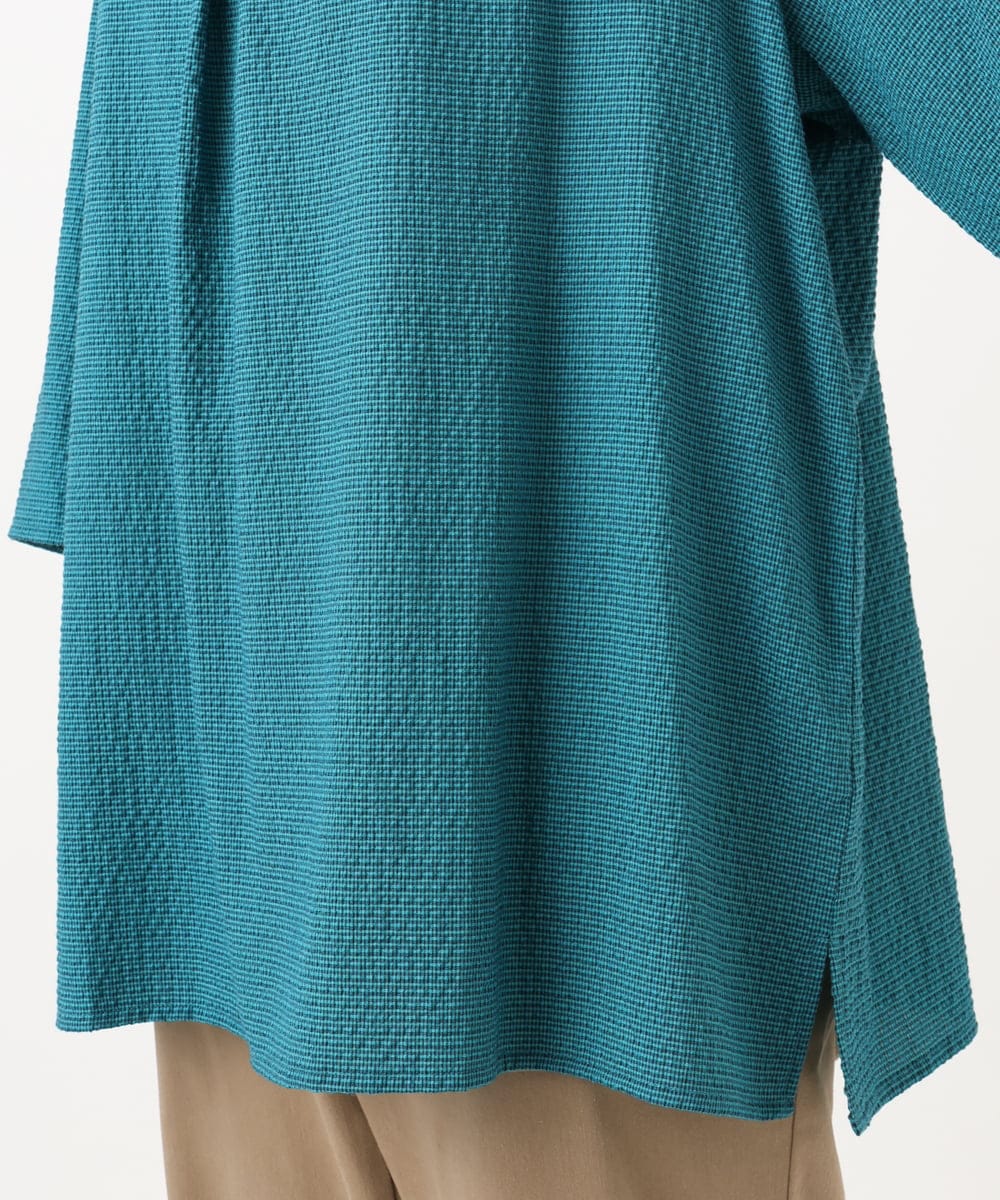 OLBED21099 eur3(エウルキューブ) 【WEB先行販売】【大きいサイズ】ギンガムシャーリングブラウス グリーン