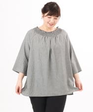 OLBED21099 eur3(エウルキューブ) 【WEB先行販売】【大きいサイズ】ギンガムシャーリングブラウス ブラック