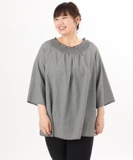 OLBED21099 eur3(エウルキューブ) 【WEB先行販売】【大きいサイズ】ギンガムシャーリングブラウス ブラック