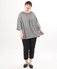 OLBED21099 eur3(エウルキューブ) 【WEB先行販売】【大きいサイズ】ギンガムシャーリングブラウス ブラック