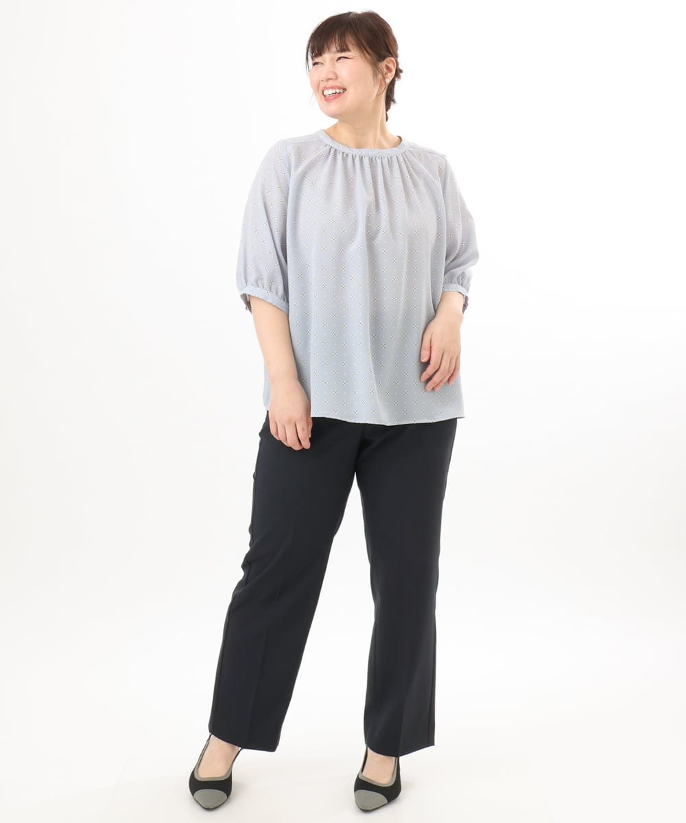 OLBED22089 eur3(エウルキューブ) 【大きいサイズ】フラワープロバンスプリントブラウス ライトブルー