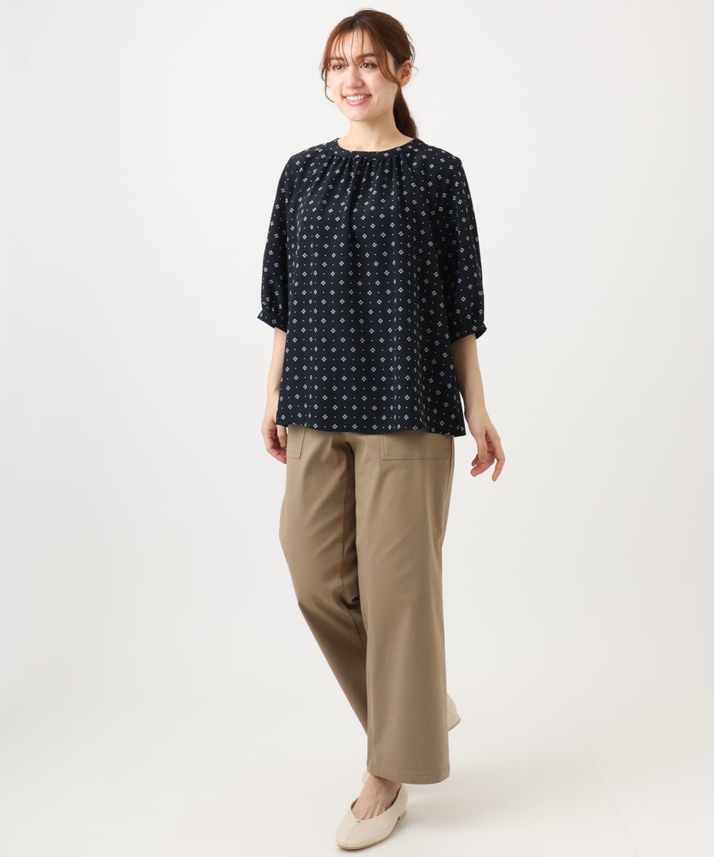 OLBED22089 eur3(エウルキューブ) 【大きいサイズ】フラワープロバンスプリントブラウス ネイビー