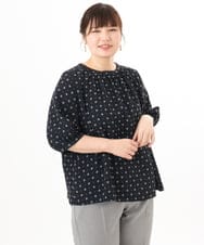 OLBED22089 eur3(エウルキューブ) 【大きいサイズ】フラワープロバンスプリントブラウス ネイビー