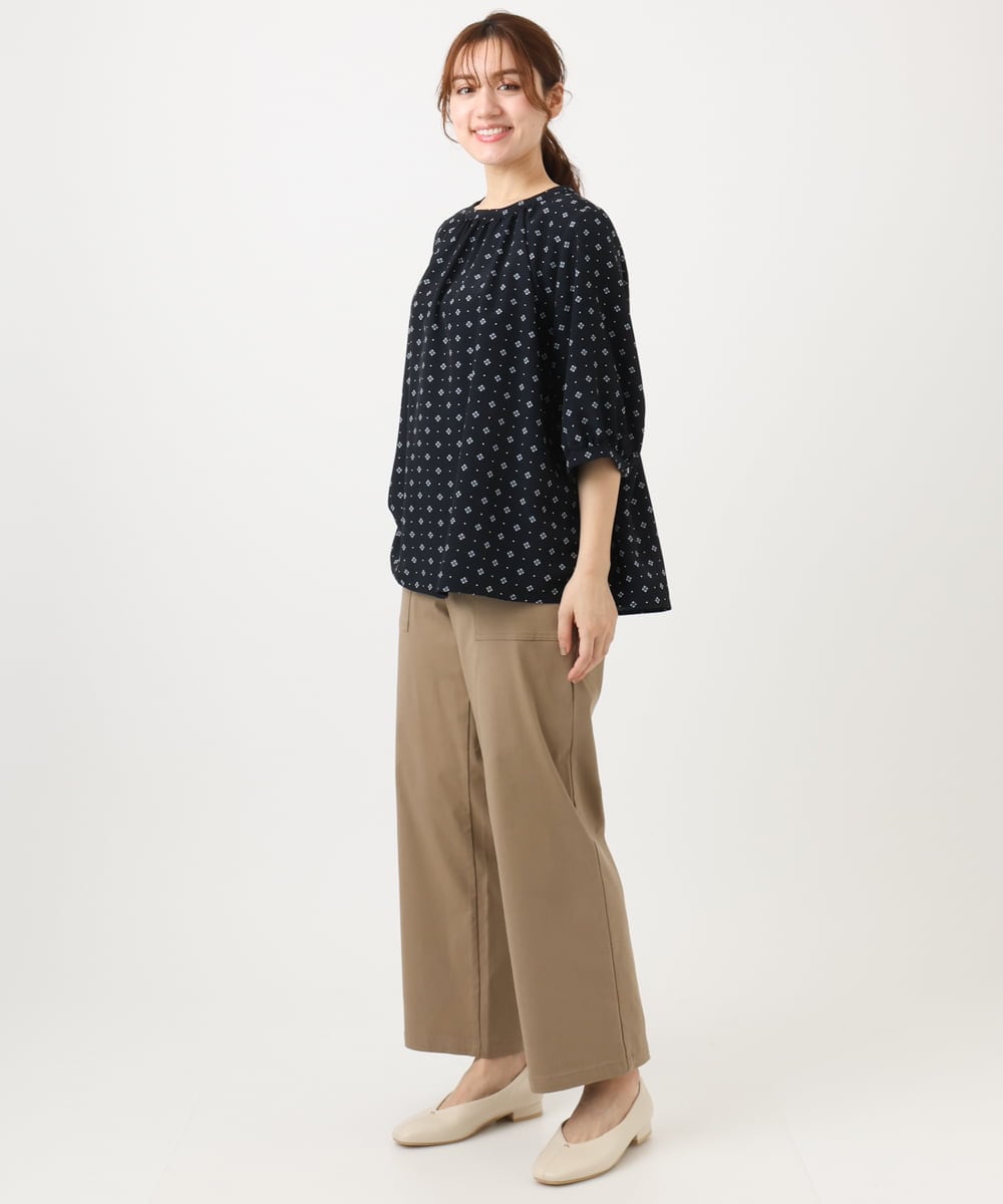 OLBED22089 eur3(エウルキューブ) 【大きいサイズ】フラワープロバンスプリントブラウス ネイビー