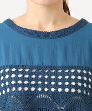 OLBED29119 eur3(エウルキューブ) 【大きいサイズ】かぎ針切り替えブラウス ブルー