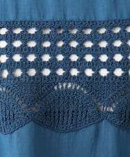 OLBED29119 eur3(エウルキューブ) 【大きいサイズ】かぎ針切り替えブラウス ブルー