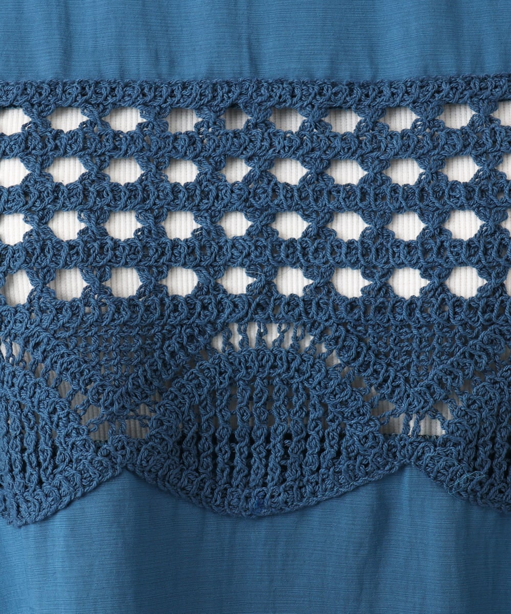 OLBED29119 eur3(エウルキューブ) 【大きいサイズ】かぎ針切り替えブラウス ブルー