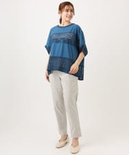 OLBED29119 eur3(エウルキューブ) 【大きいサイズ】かぎ針切り替えブラウス ブルー