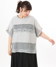 OLBED29119 eur3(エウルキューブ) 【大きいサイズ】かぎ針切り替えブラウス ライトグレー