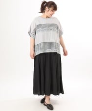 OLBED29119 eur3(エウルキューブ) 【大きいサイズ】かぎ針切り替えブラウス ライトグレー