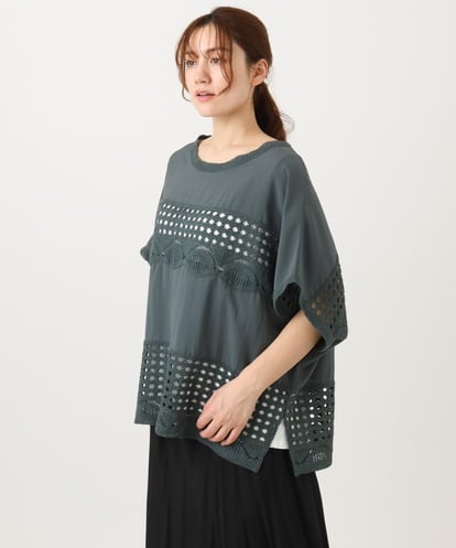 OLBED29119 eur3 【大きいサイズ】かぎ針切り替えブラウス