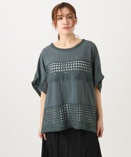 OLBED29119 eur3(エウルキューブ) 【大きいサイズ】かぎ針切り替えブラウス ダークグレー