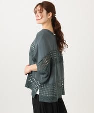 OLBED29119 eur3(エウルキューブ) 【大きいサイズ】かぎ針切り替えブラウス ダークグレー