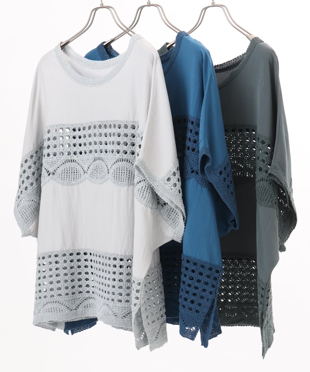 OLBED29119 eur3(エウルキューブ) 【大きいサイズ】かぎ針切り替えブラウス ダークグレー