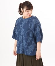 OLBED30079 eur3(エウルキューブ) 【大きいサイズ】ジャカードブラウス ブルー