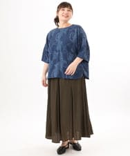 OLBED30079 eur3(エウルキューブ) 【大きいサイズ】ジャカードブラウス ブルー