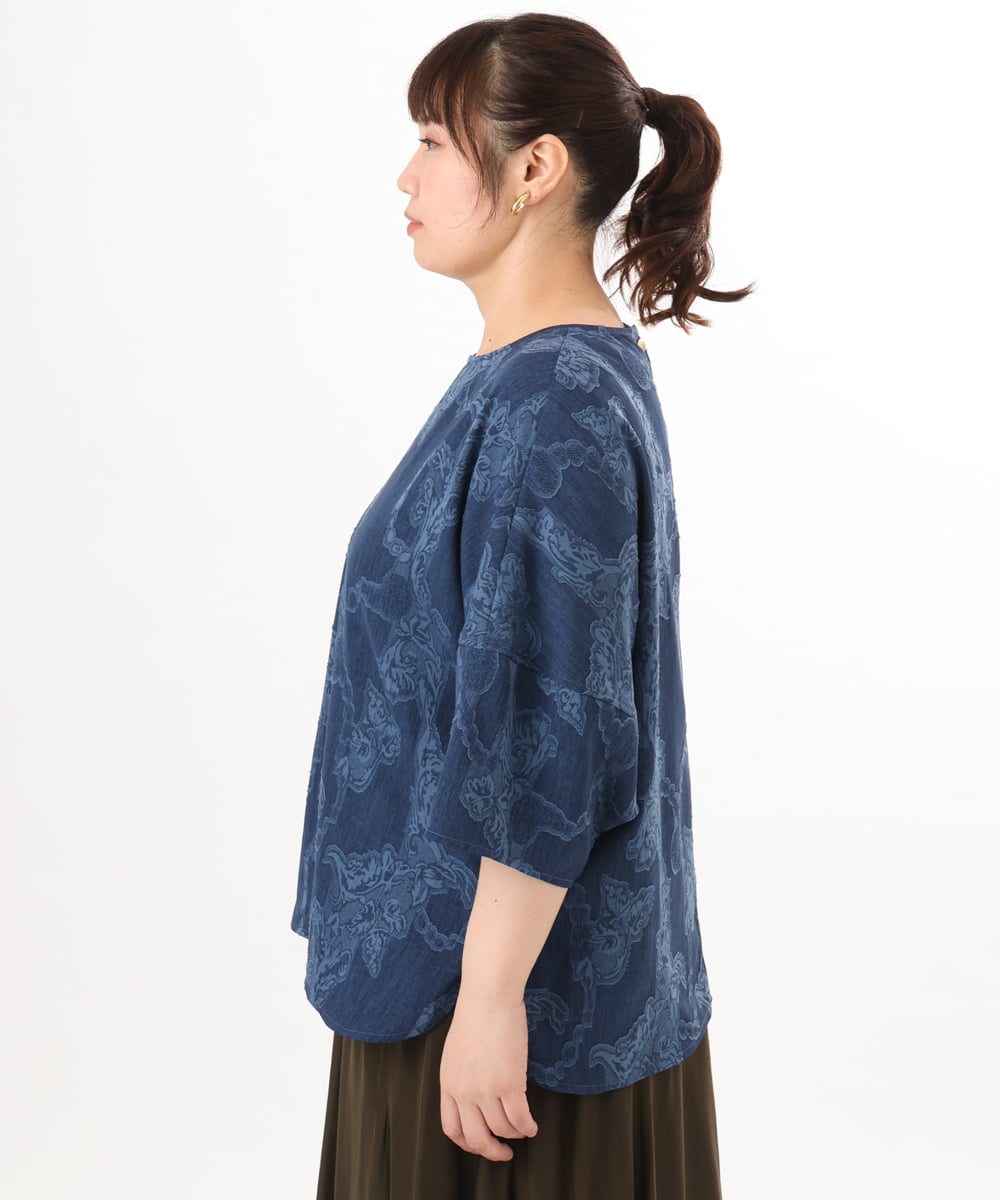 OLBED30079 eur3(エウルキューブ) 【大きいサイズ】ジャカードブラウス ブルー