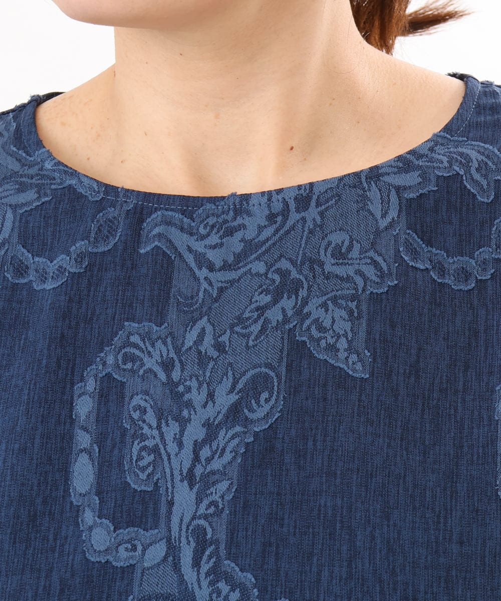 OLBED30079 eur3(エウルキューブ) 【大きいサイズ】ジャカードブラウス ブルー