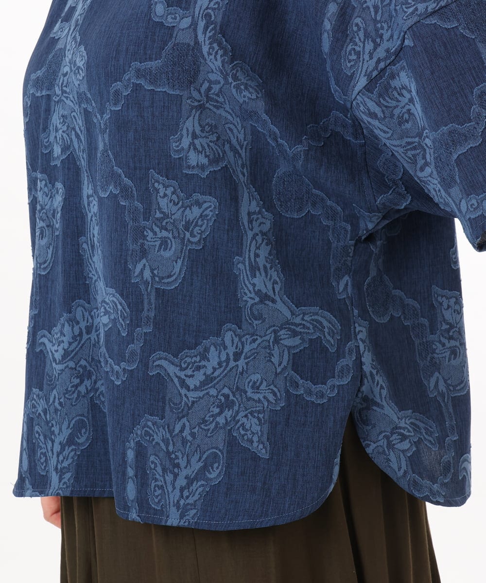 OLBED30079 eur3(エウルキューブ) 【大きいサイズ】ジャカードブラウス ブルー