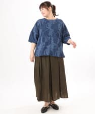 OLBED30079 eur3(エウルキューブ) 【大きいサイズ】ジャカードブラウス ブルー