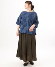 OLBED30079 eur3(エウルキューブ) 【大きいサイズ】ジャカードブラウス ブルー