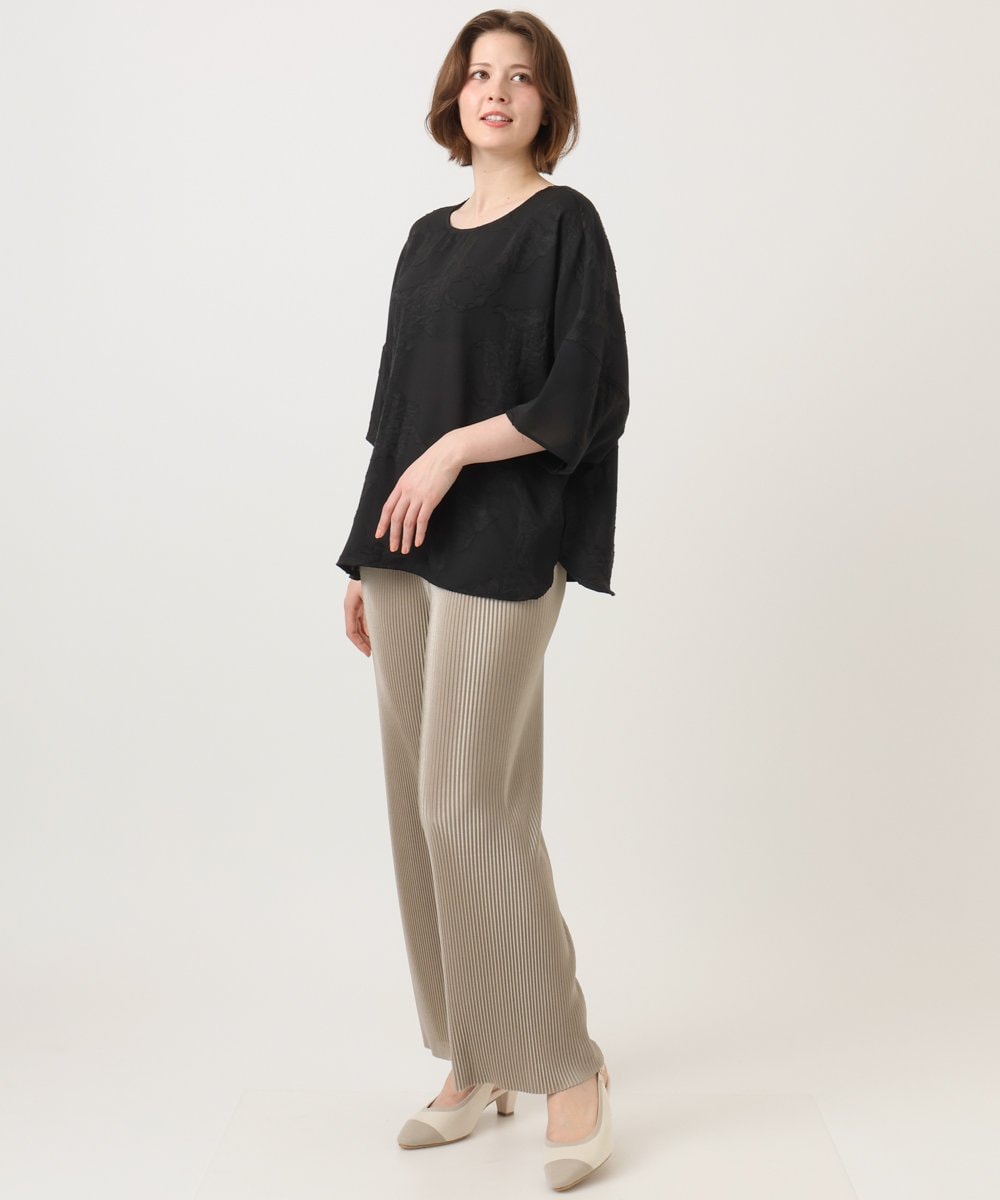 OLBED30079 eur3(エウルキューブ) 【大きいサイズ】ジャカードブラウス ブラック