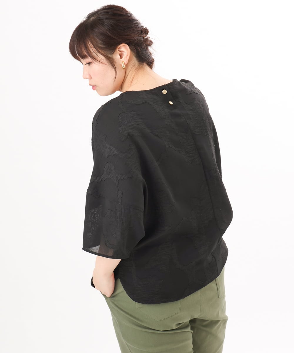OLBED30079 eur3(エウルキューブ) 【大きいサイズ】ジャカードブラウス ブラック