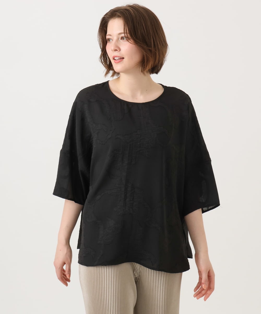 OLBED30079 eur3(エウルキューブ) 【大きいサイズ】ジャカードブラウス ブラック