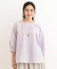 OLBEP07070 eur3(エウルキューブ) 【大きいサイズ/前後2WAY】ボタンディティールブラウス ラベンダー(60)(ストライプ)