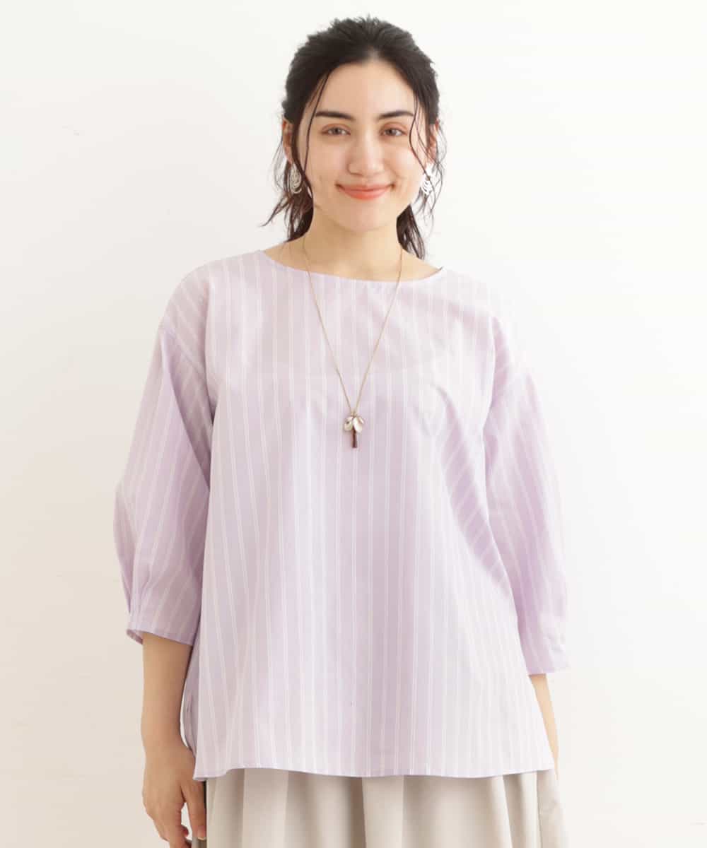 OLBEP07070 eur3(エウルキューブ) 【大きいサイズ/前後2WAY】ボタンディティールブラウス ラベンダー(60)(ストライプ)