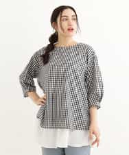 OLBEP07070 eur3(エウルキューブ) 【大きいサイズ/前後2WAY】ボタンディティールブラウス ブラック(94)(ギンガムチェック)