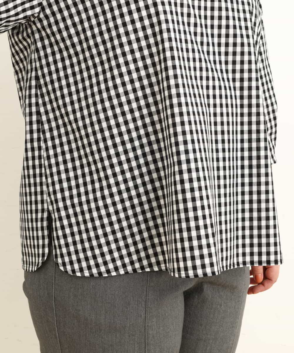 OLBEP07070 eur3(エウルキューブ) 【大きいサイズ/前後2WAY】ボタンディティールブラウス ブラック(94)(ギンガムチェック)